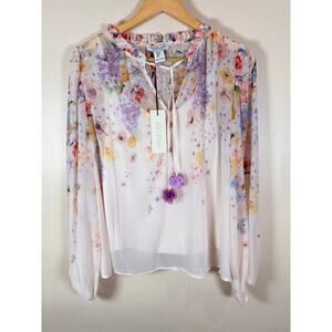NWT Rachel Zoe Womens Blouse Floral Ethereal Cottage Chiffon Soft Feminine M